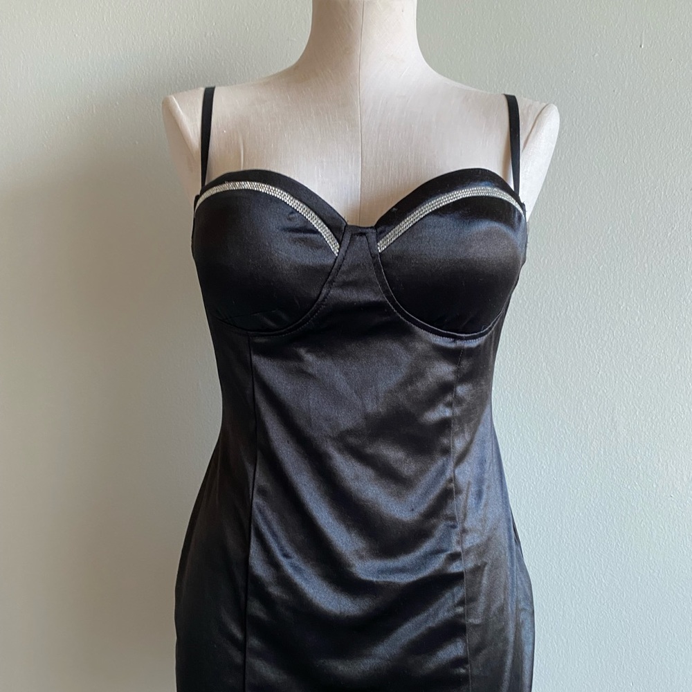 Black Satin Windsor Rhinestone Dress